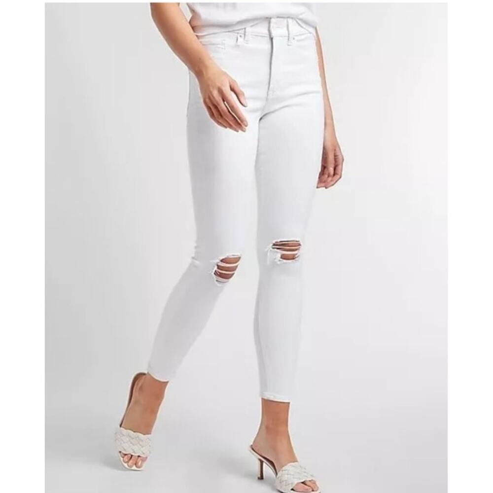 Express Women's 2R White Skinny Mid Rise Jeans Ripped‎ Jeans Super Soft